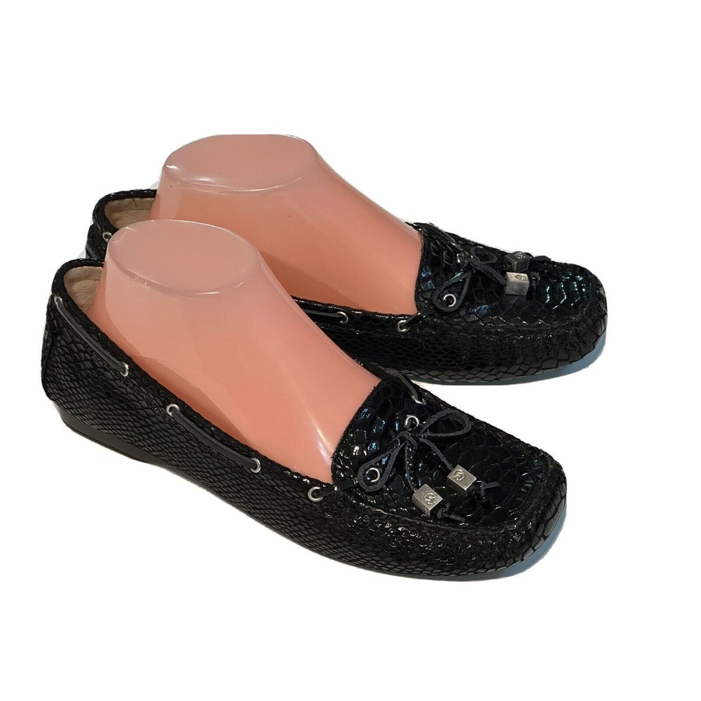 MK Michael Kors Sz 8 M Black Moc Flats Leather Loafers Slip On Shoes Now Accent